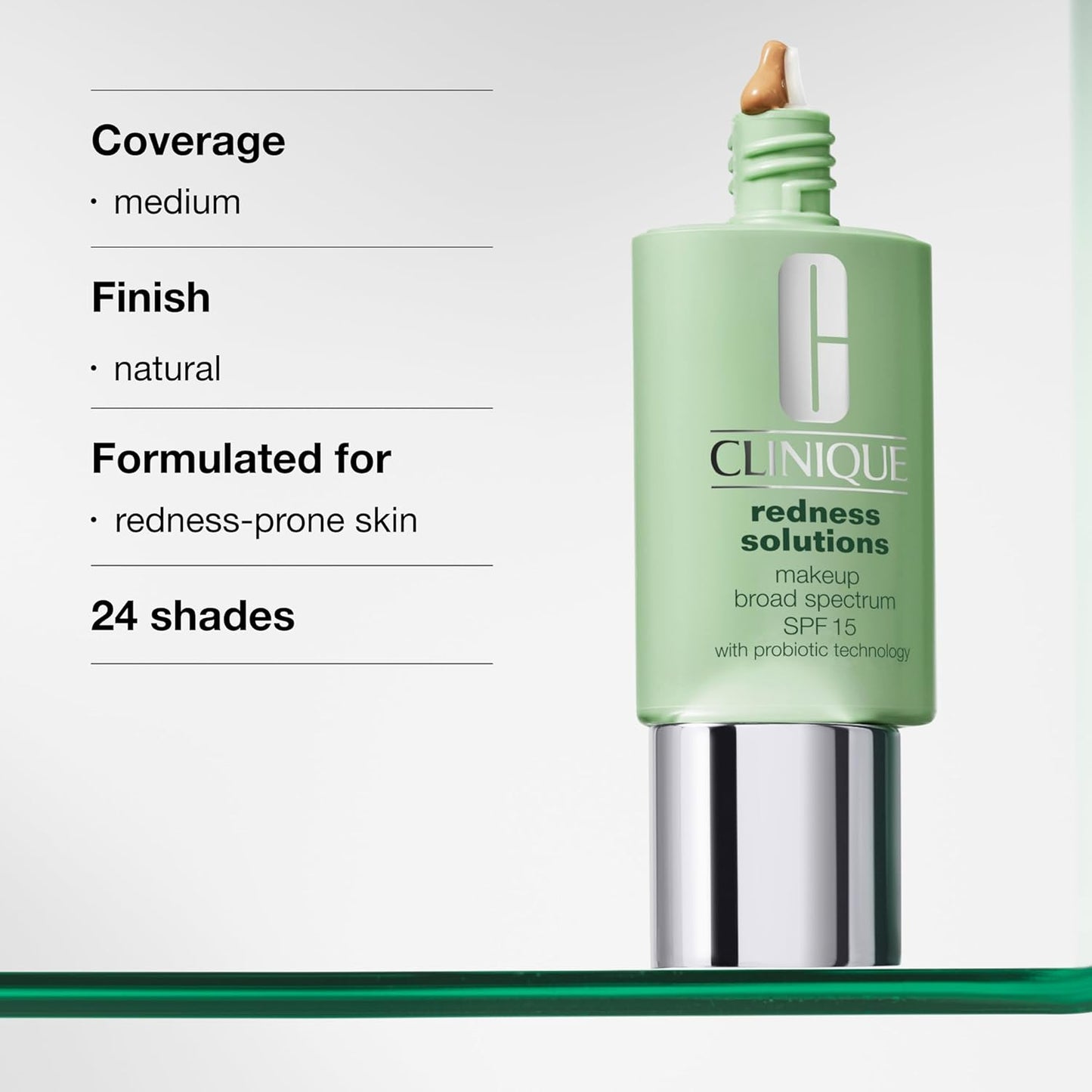 Redness Solutions Liquid Foundation Makeup Broad Spectrum SPF 15 with Probiotic Technology for Redness-Prone Skin| Medium Coverage + Natural Finish